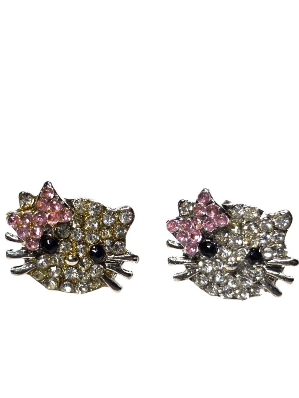 Hello Kitty Earrings Cat Crystal Stud Pink Clear Whiskers Girls Womens Jewelry